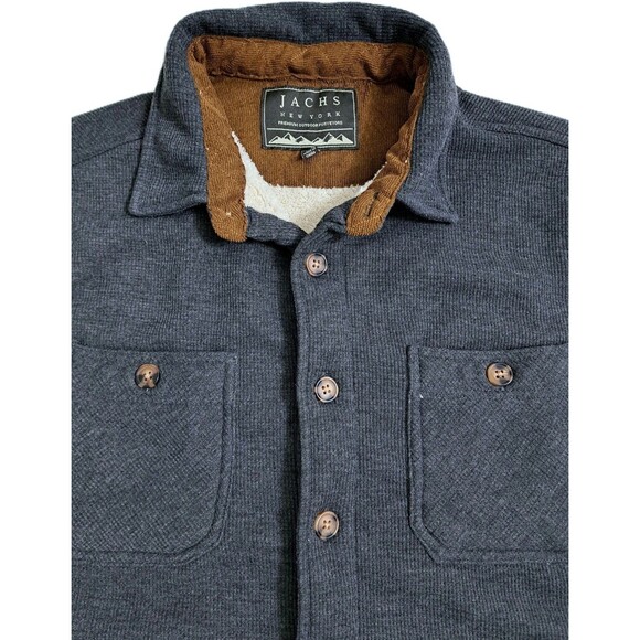 Jacks Flannel Fleece Sherpa Lined Shirt Shacket Heavyweight Gray Button - Picture 2 of 11